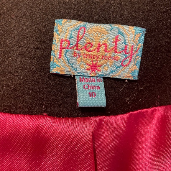 Anthropologie Plenty by Tracy Reese black wool coat with embroidery, sz 10 - Picture 6 of 13